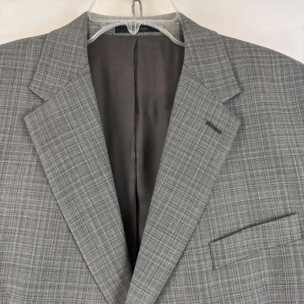 Lauren Ralph Lauren Made in‎ Italy Gray Plaid Silk Wool Sport Coat Blazer 44S